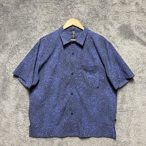 Lululemon Airing Easy Shirt Mens XL Blue Leopard Print Short Sleeve Casual